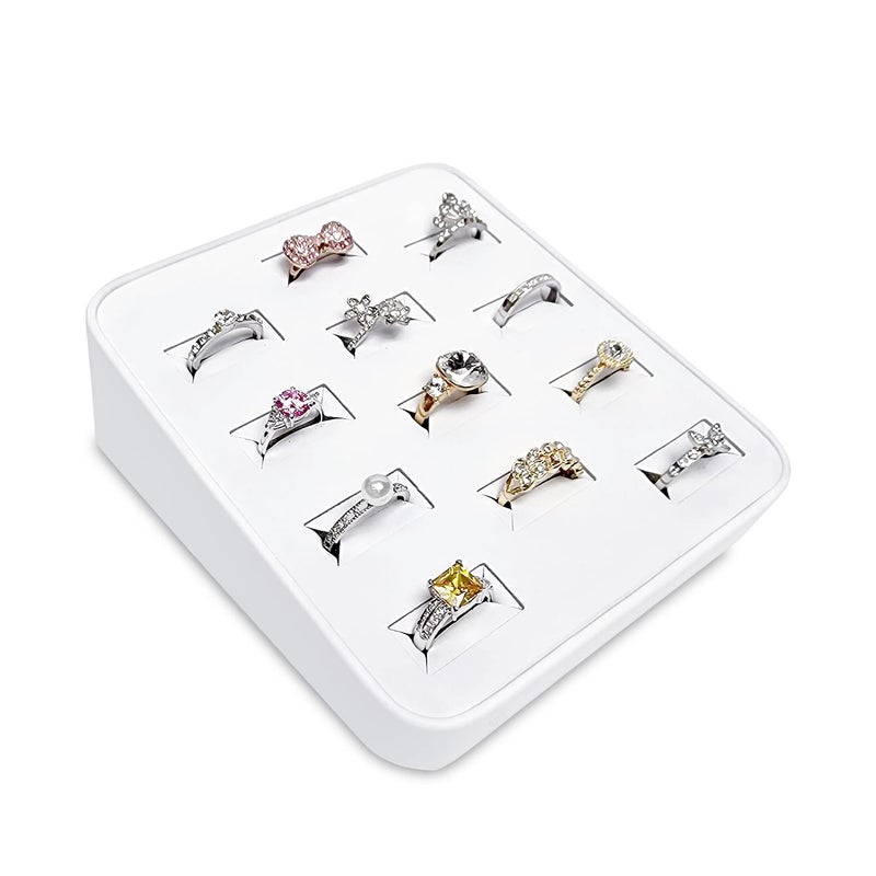 MOOCA 12 Slots Ring Tray Display, Slotted Ring Showcase Display Jewelry Organizer, Jewelry Tray for Showcase trade Show, Premium White Leatherette - Image 1